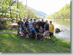 Group picture.  First Baptist Church of Cary boys rafting trip.
